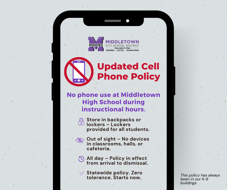 Updated Cell Phone Policy: NO cell phones or personal electronic devices